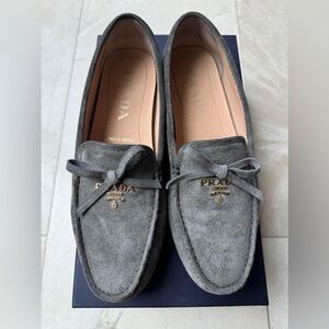PRADA -AUTHENTIC grey Suede Moccasin Loafers/Flats, Brand new size 7
